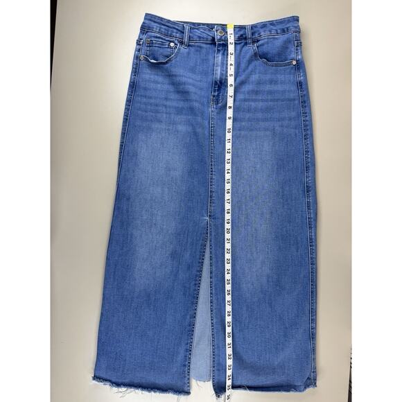 OAT New York Denim Maxi Skirt 10/30 Blue Jean Center Slit Y2K Cowboy Retro Rodeo - Picture 2 of 12
